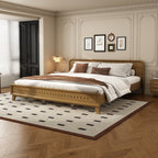 PINE SOLID WOOD KING SIZE BED, SOLID AND STABLE, NO BOX SPRING NEEDED, RUSTIC YELLOW COLOR