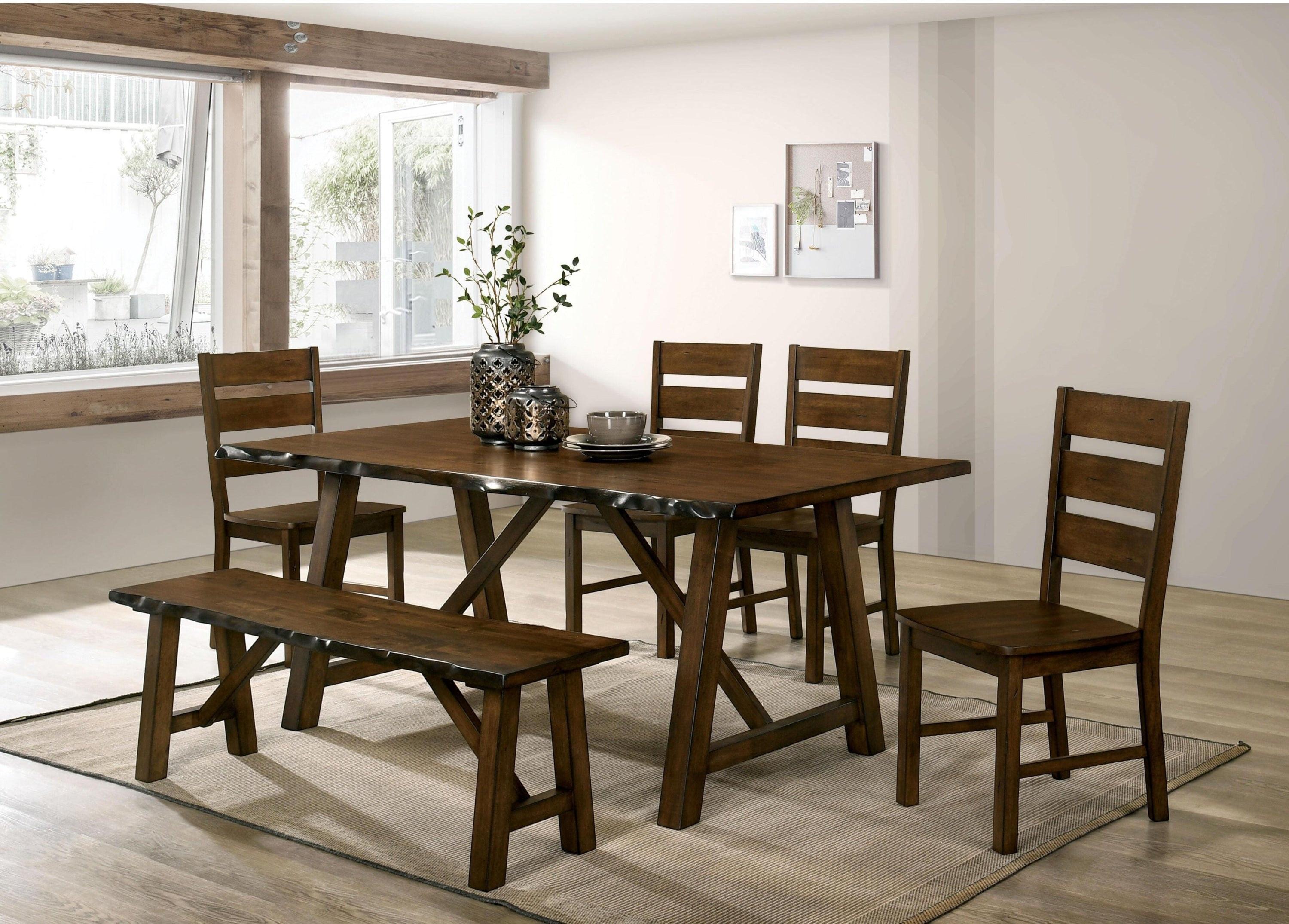 Solid Walnut Wood Dining Bench - Rustic Live Edge Design.