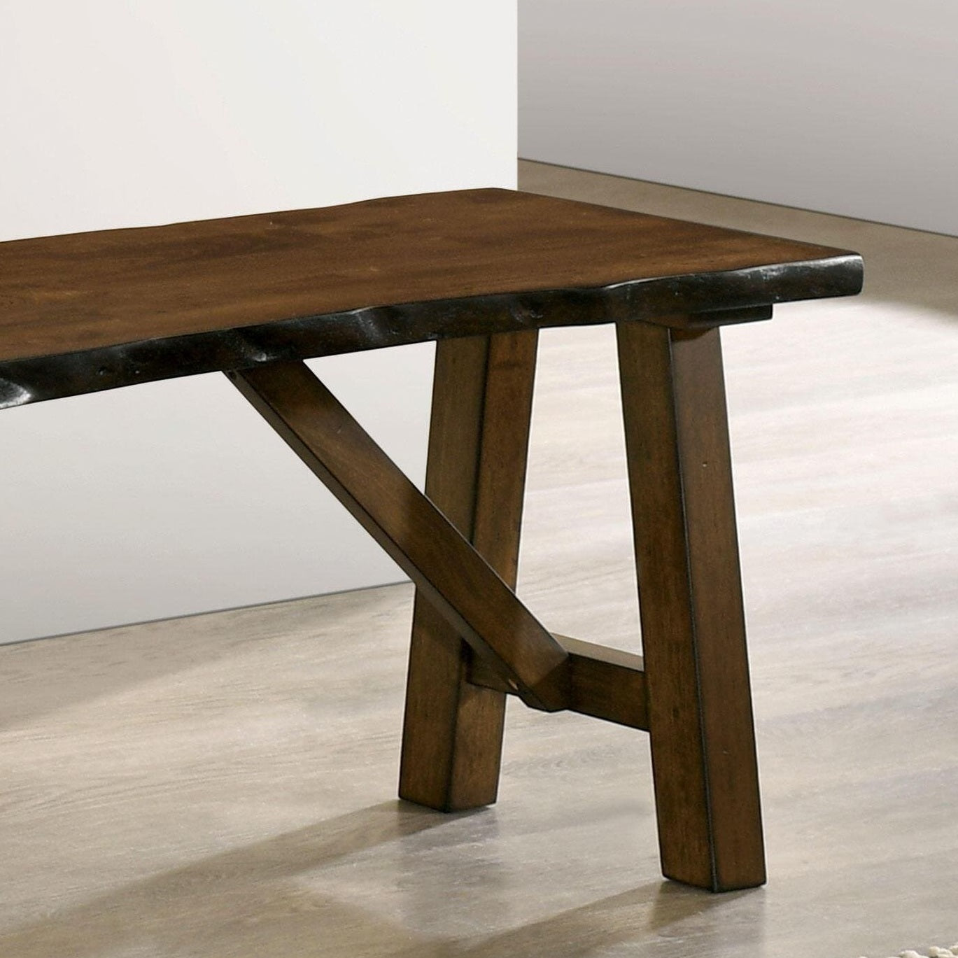 Rustic Walnut Finish 1pc Bench Only Live Edge Design Distressed Wood Seat Dining Room Furniture Solid wood Bench Dining Bench