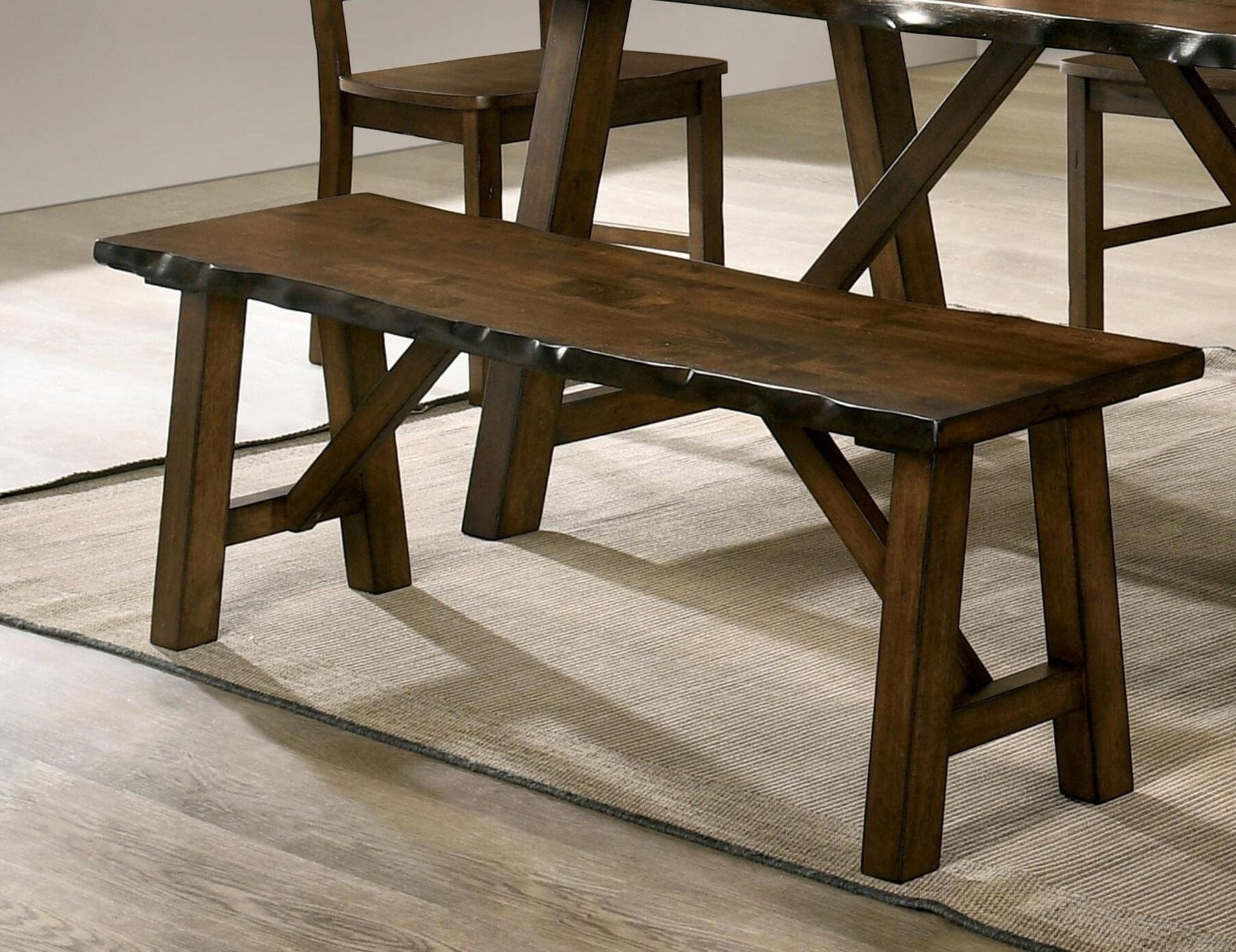 Rustic Walnut Finish 1pc Bench Only Live Edge Design Distressed Wood Seat Dining Room Furniture Solid wood Bench Dining Bench