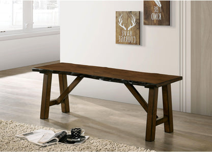 Rustic Walnut Finish 1pc Bench Only Live Edge Design Distressed Wood Seat Dining Room Furniture Solid wood Bench Dining Bench