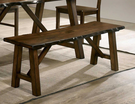 Rustic Walnut Finish 1pc Bench Only Live Edge Design Distressed Wood Seat Dining Room Furniture Solid wood Bench Dining Bench