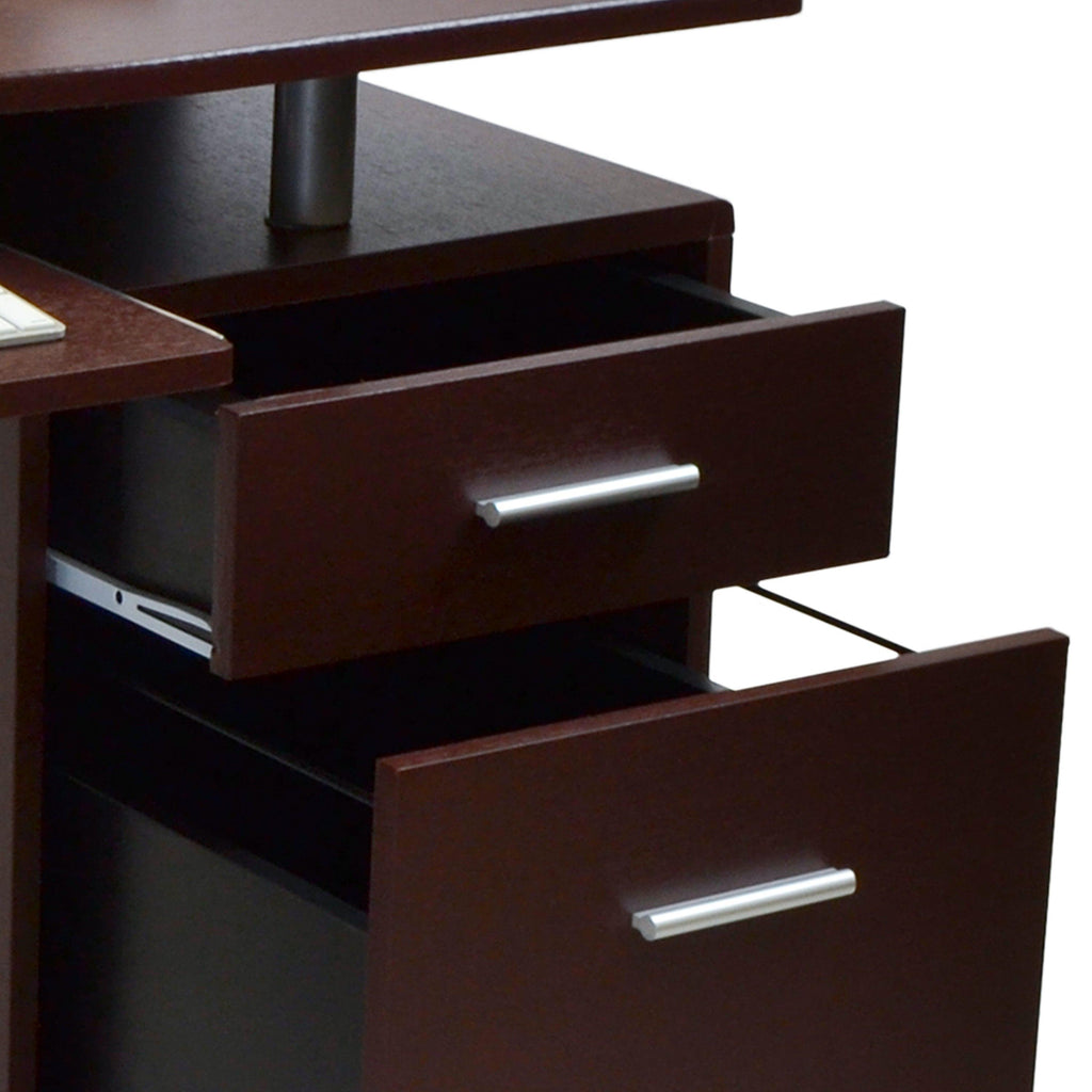 Solid Wood Computer Desk With Storage In Chocolate Finish.