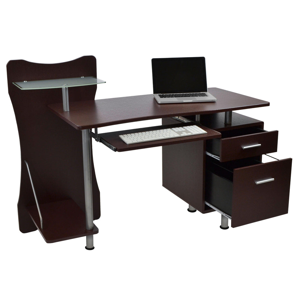 Solid Wood Computer Desk With Storage In Chocolate Finish.