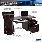 Solid Wood Computer Desk With Storage In Chocolate Finish.