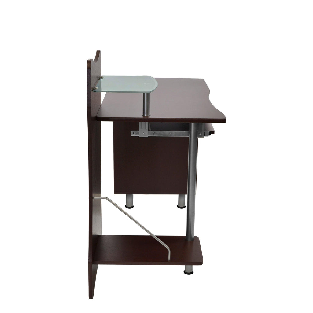 Solid Wood Computer Desk With Storage In Chocolate Finish.