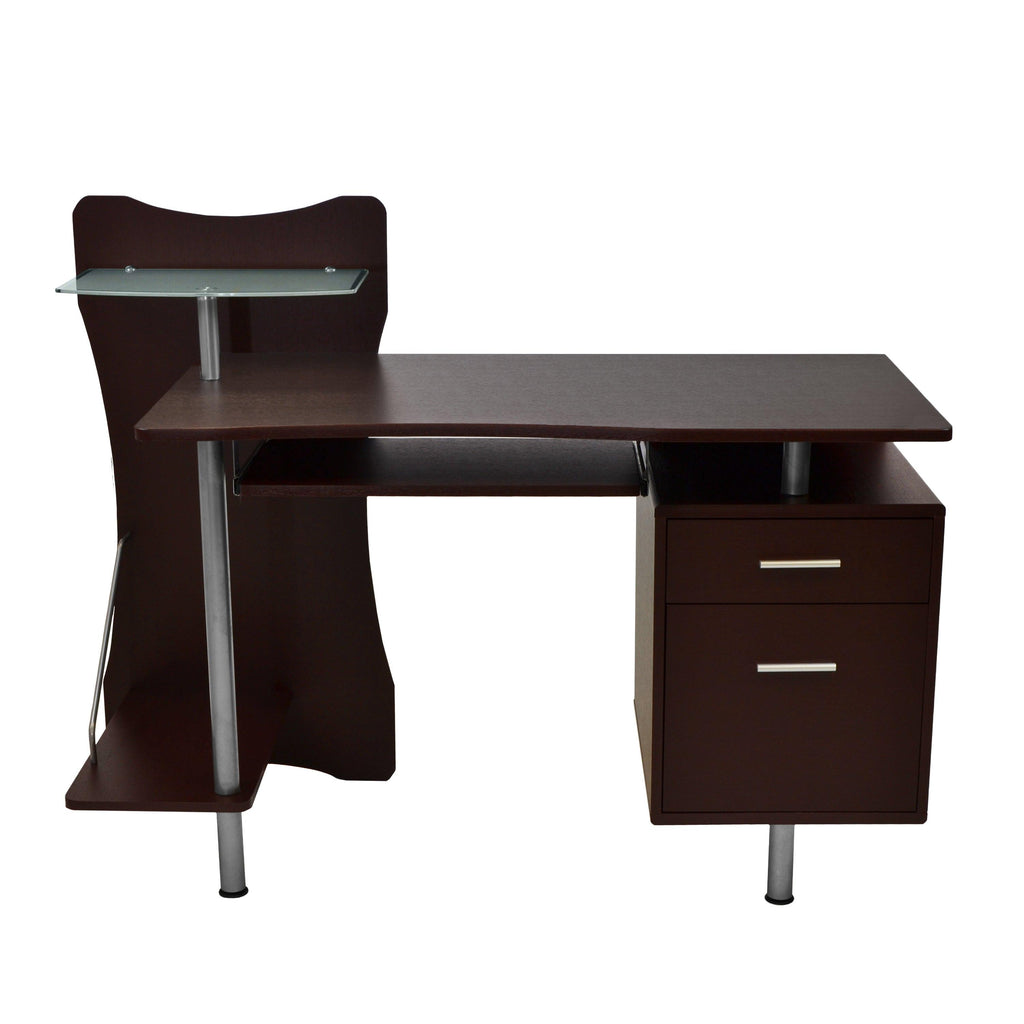 Solid Wood Computer Desk With Storage In Chocolate Finish.