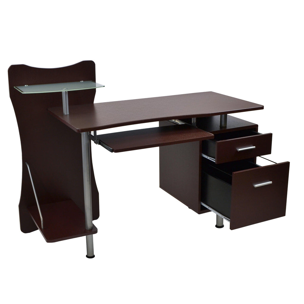 Solid Wood Computer Desk With Storage In Chocolate Finish.
