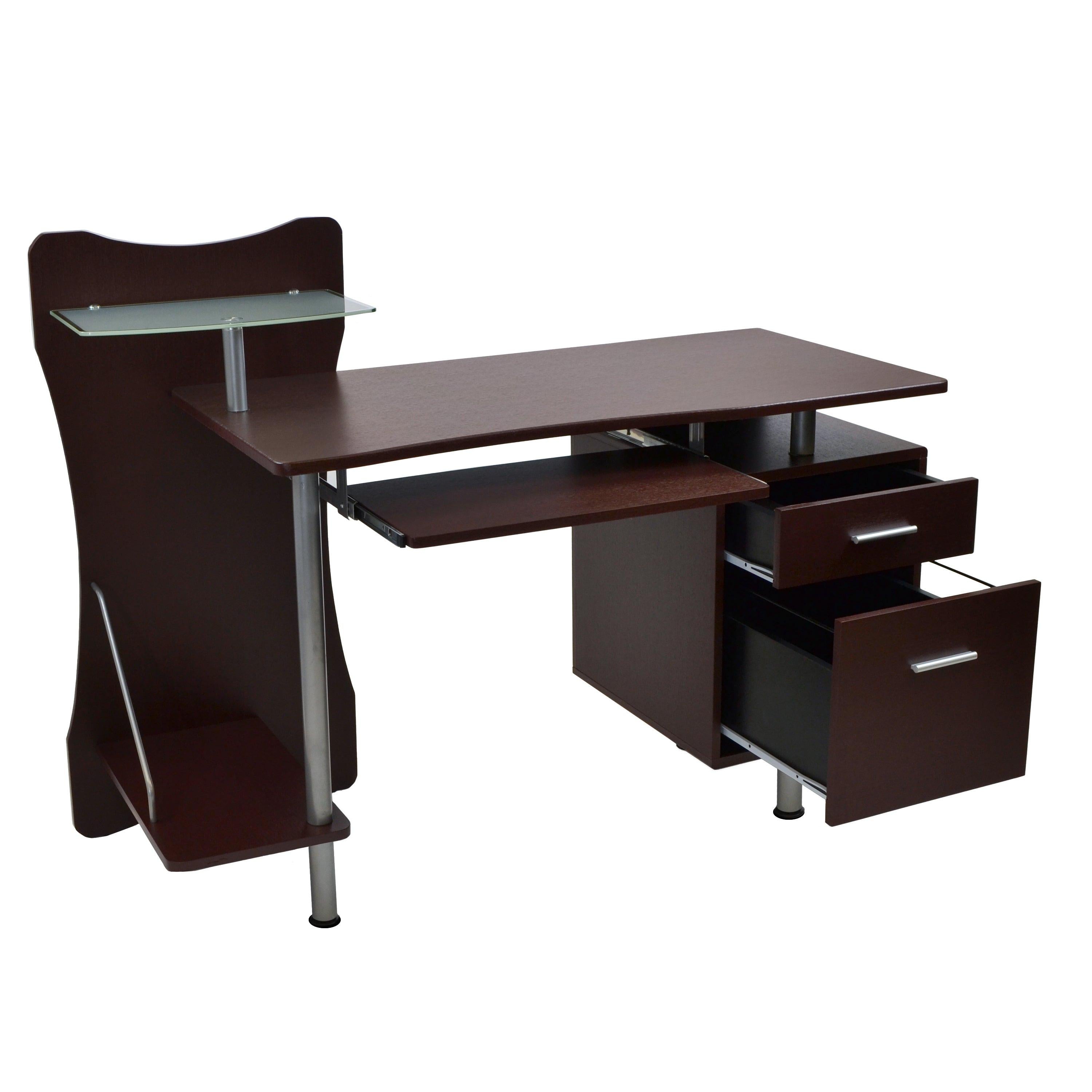 Solid Wood Computer Desk With Storage In Chocolate Finish.
