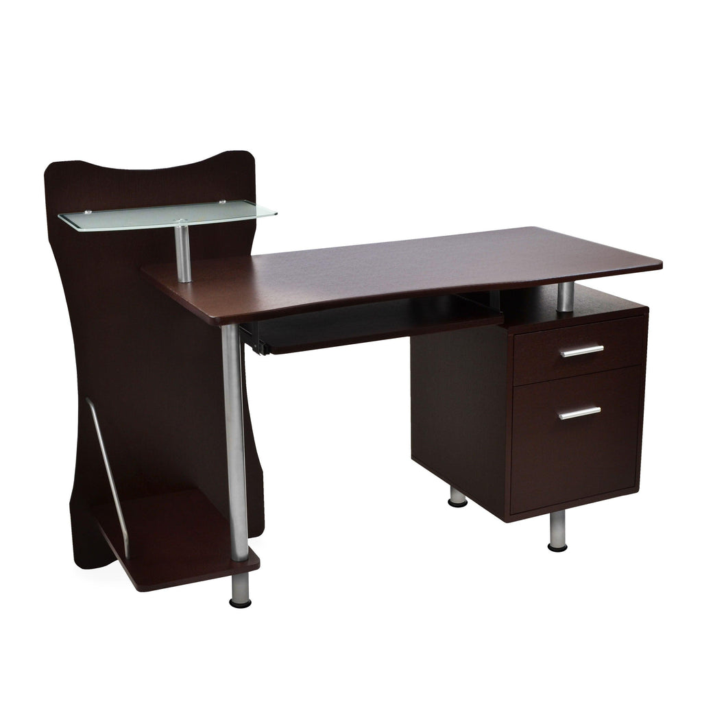 Solid Wood Computer Desk With Storage In Chocolate Finish.