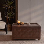 Farmhouse Coffee Table with Storage, Large Square Coffee Table for Living Room, Brown