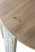 31.5x31.5x17.7' Round Wooden Coffee Table with Natural Brown Finish, Carved White Legs, and Lower Storage Shelf Coffee Table