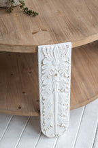 31.5x31.5x17.7' Round Wooden Coffee Table with Natural Brown Finish, Carved White Legs, and Lower Storage Shelf Coffee Table