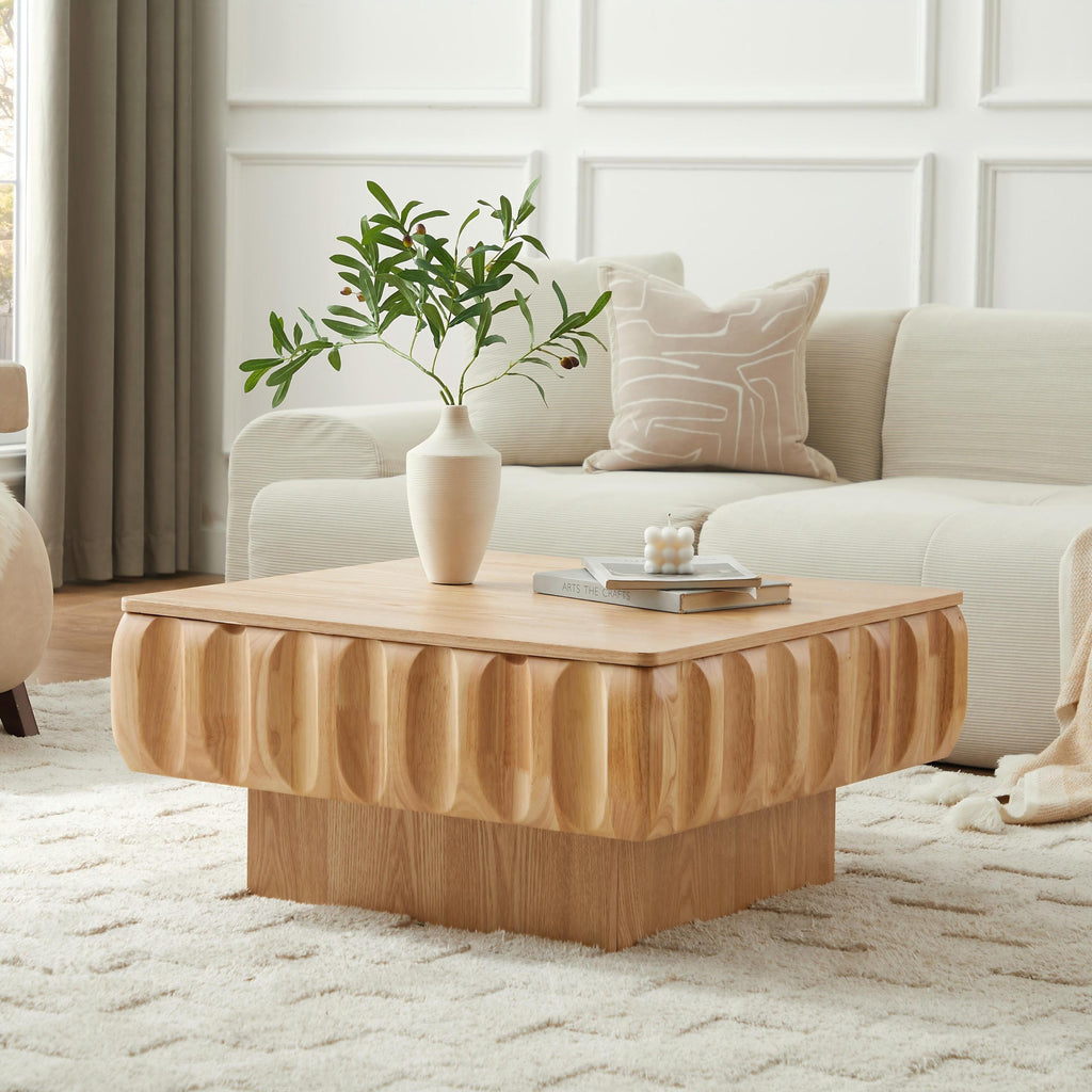 Square Lift-Top Coffee Table with Solid Wood Frame and Hidden Storage Coffee Table