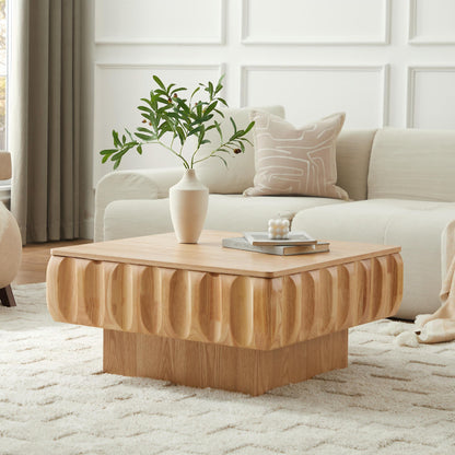 Square Lift-Top Coffee Table with Solid Wood Frame and Hidden Storage Coffee Table