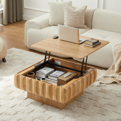 Square Lift-Top Coffee Table with Solid Wood Frame and Hidden Storage Coffee Table
