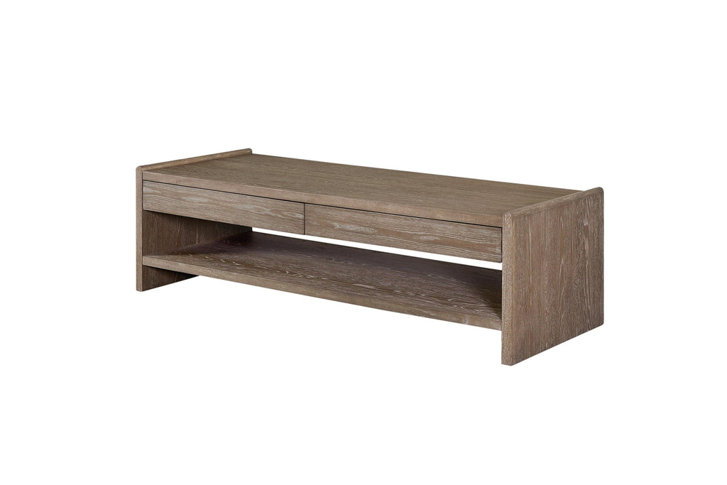 Wood Top 2 Drawer Cocktail Table - Cocoa Finish.