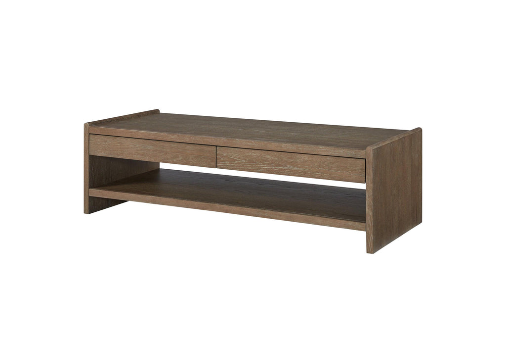 Wood Top 2 Drawer Cocktail Table - Cocoa Finish.