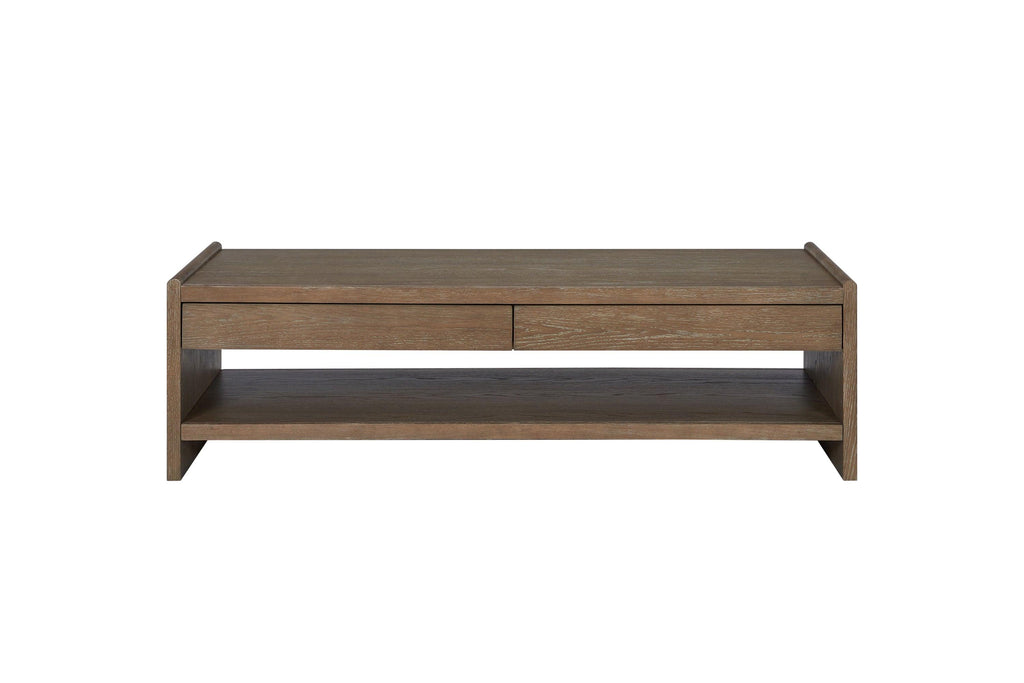 Wood Top 2 Drawer Cocktail Table - Cocoa Finish.