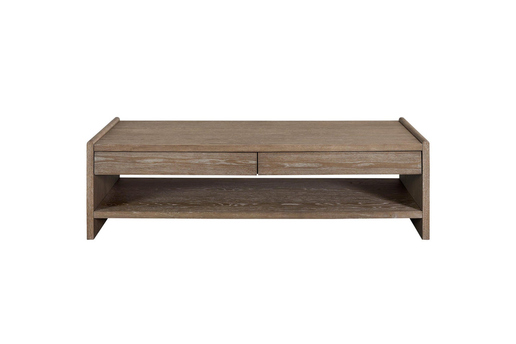 Wood Top 2 Drawer Cocktail Table - Cocoa Finish.