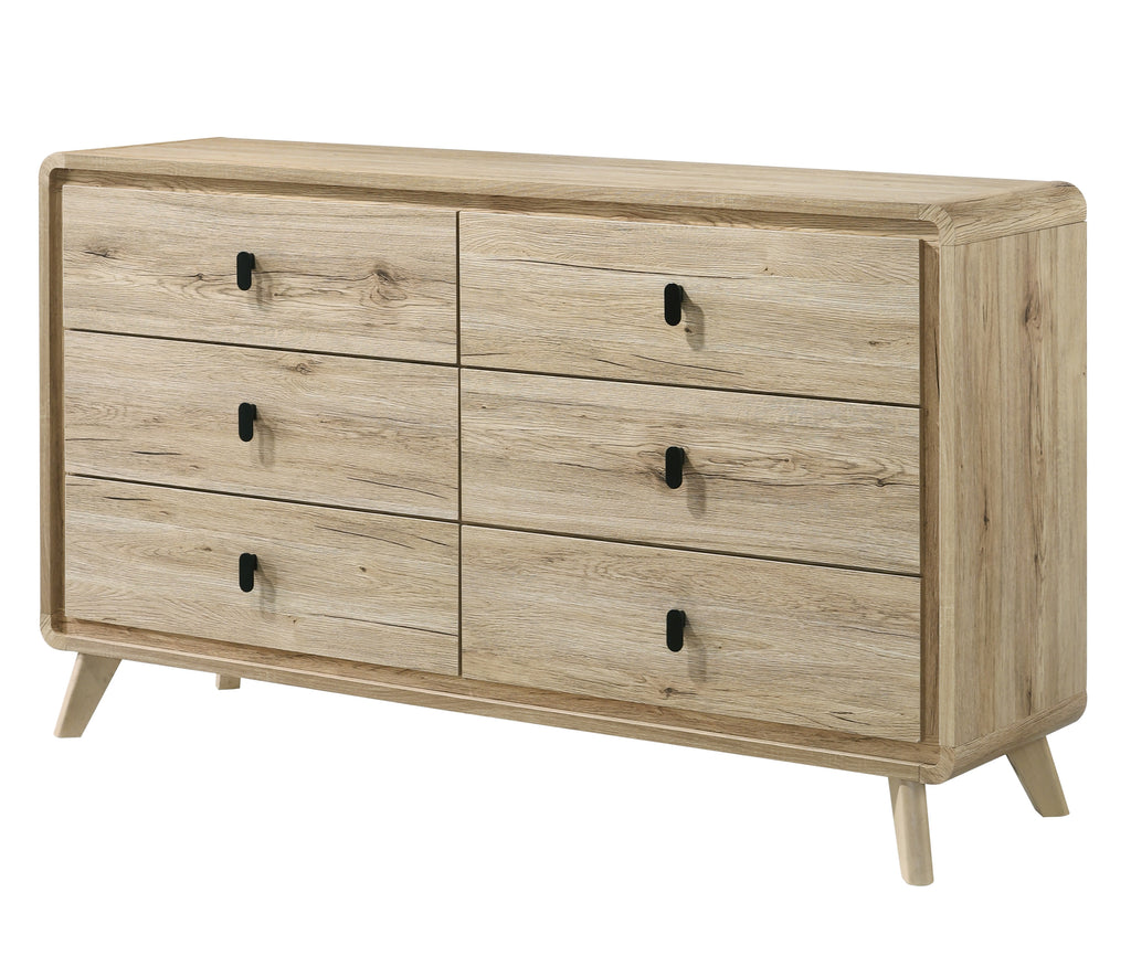 1pc Mid-century Natural Textures Warm, Wood-inspired Finish Ample Drawer Space Six Drawers Dresser Storage Wooden Furniture Beige Color
