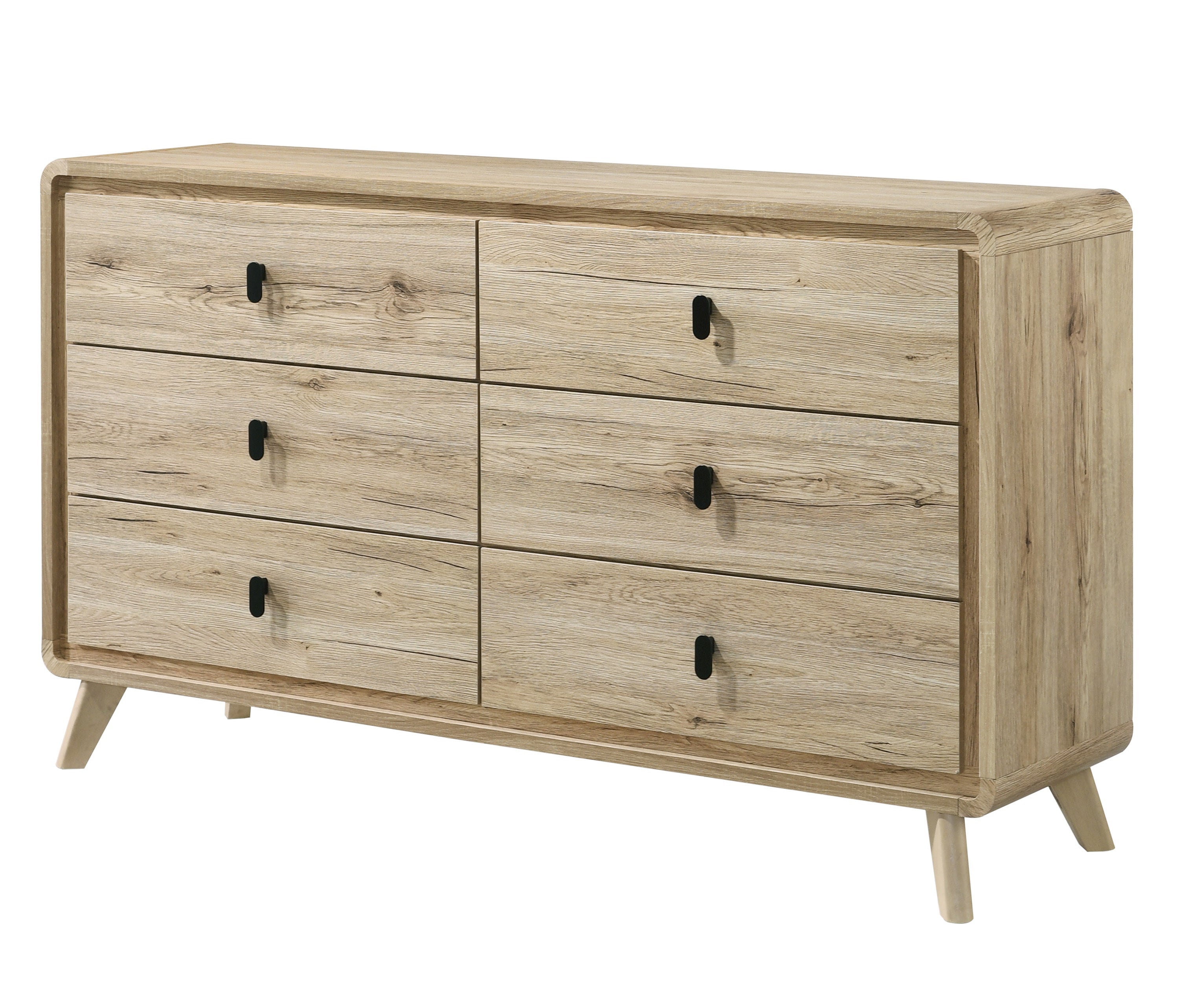 1pc Mid-century Natural Textures Warm, Wood-inspired Finish Ample Drawer Space Six Drawers Dresser Storage Wooden Furniture Beige Color