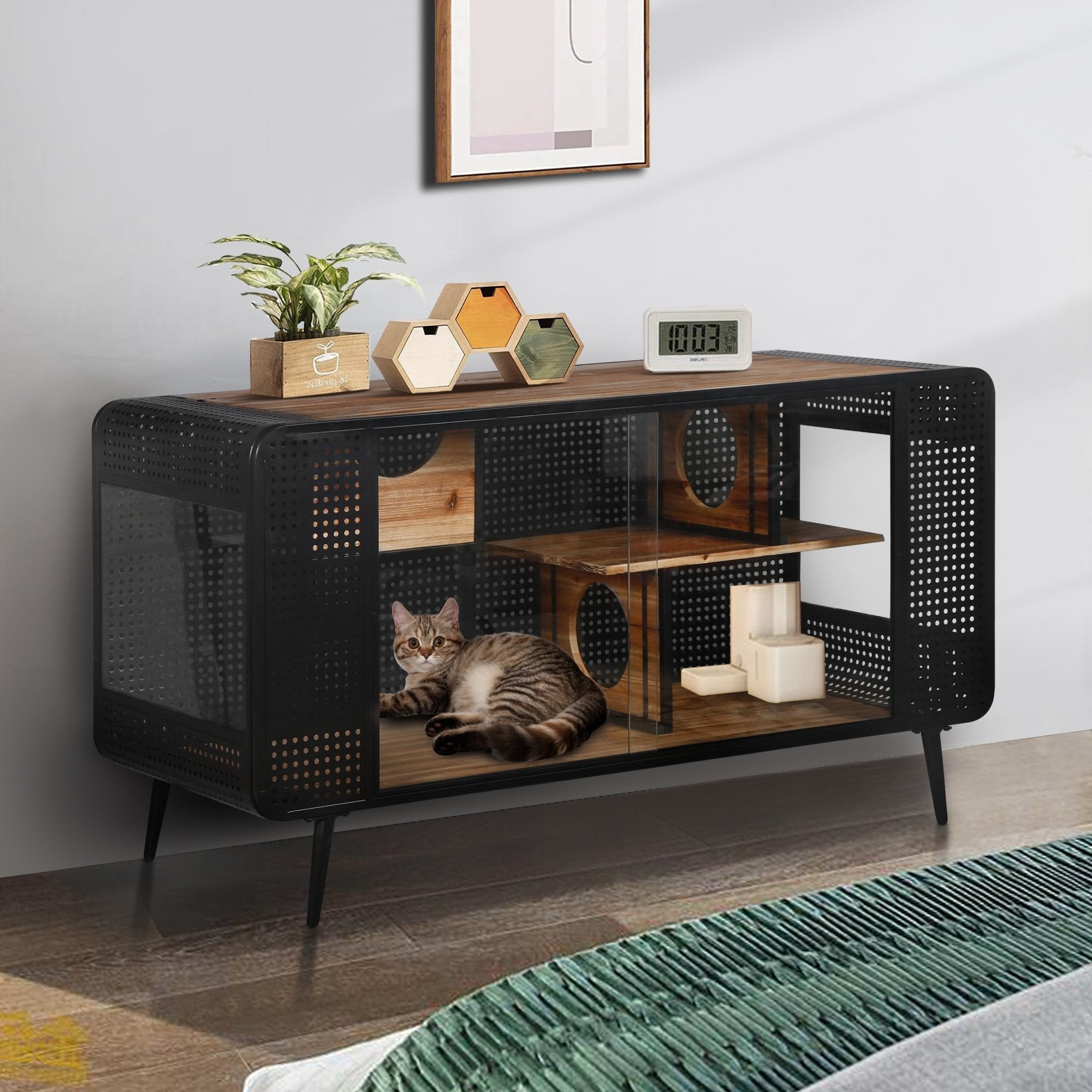 55.12 "Spacious Cat House with Tempered Glass, for Living Room, Hallway, Study and Other Spaces - Groovy Boardz