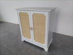 Rattan Decorated Sideboard Buffet Storage Liquor Cabinet, White Particle Board & MDF, 31.10 x 14.96 x 34.25 inches