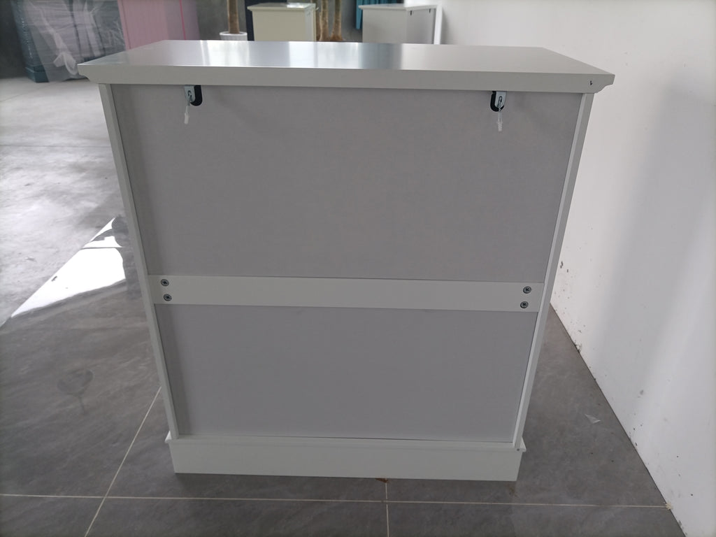 Rattan Decorated Sideboard Buffet Storage Liquor Cabinet, White Particle Board & MDF, 31.10 x 14.96 x 34.25 inches