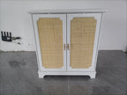 Rattan Decorated Sideboard Buffet Storage Liquor Cabinet, White Particle Board & MDF, 31.10 x 14.96 x 34.25 inches