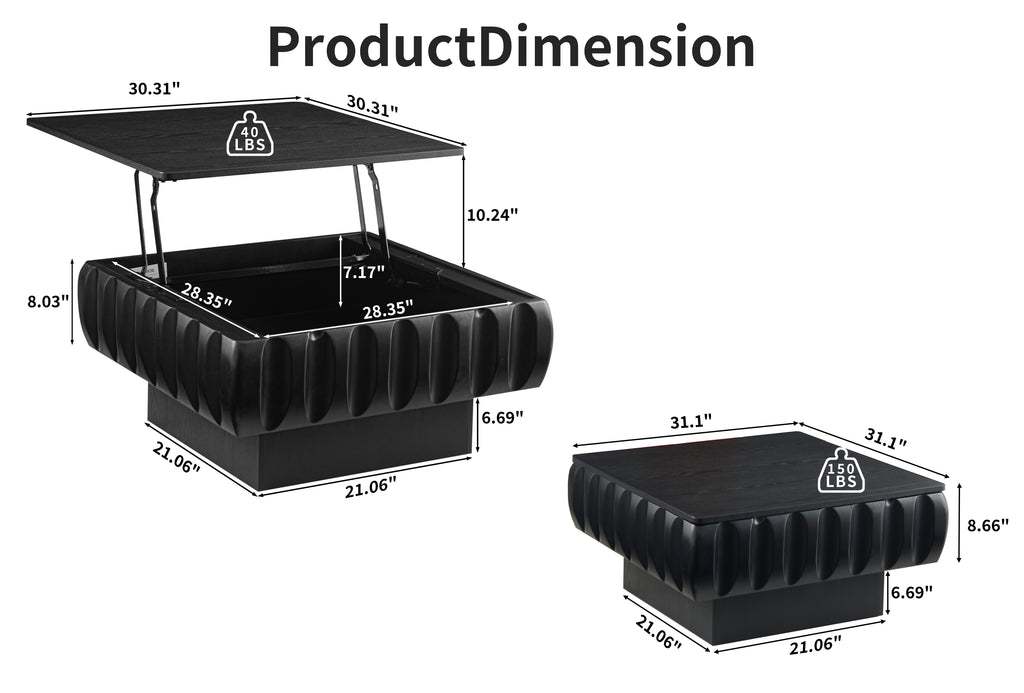 Square Lift-Top Coffee Table with Solid Wood Frame and Hidden Storage Coffee Table