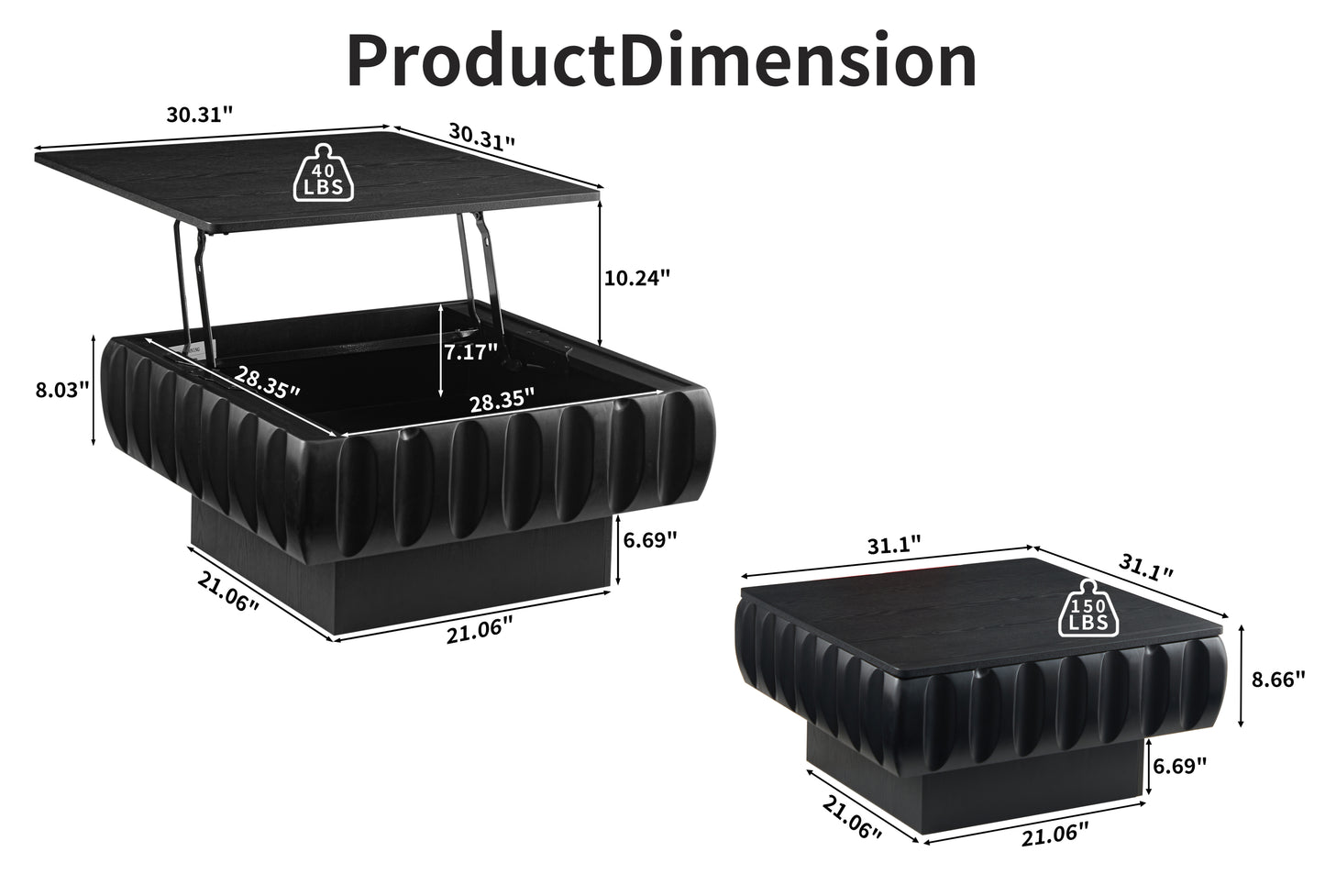 Square Lift-Top Coffee Table with Solid Wood Frame and Hidden Storage Coffee Table