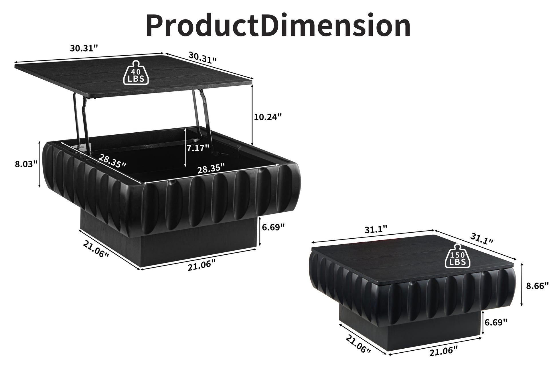Square Lift-Top Coffee Table with Solid Wood Frame and Hidden Storage Coffee Table
