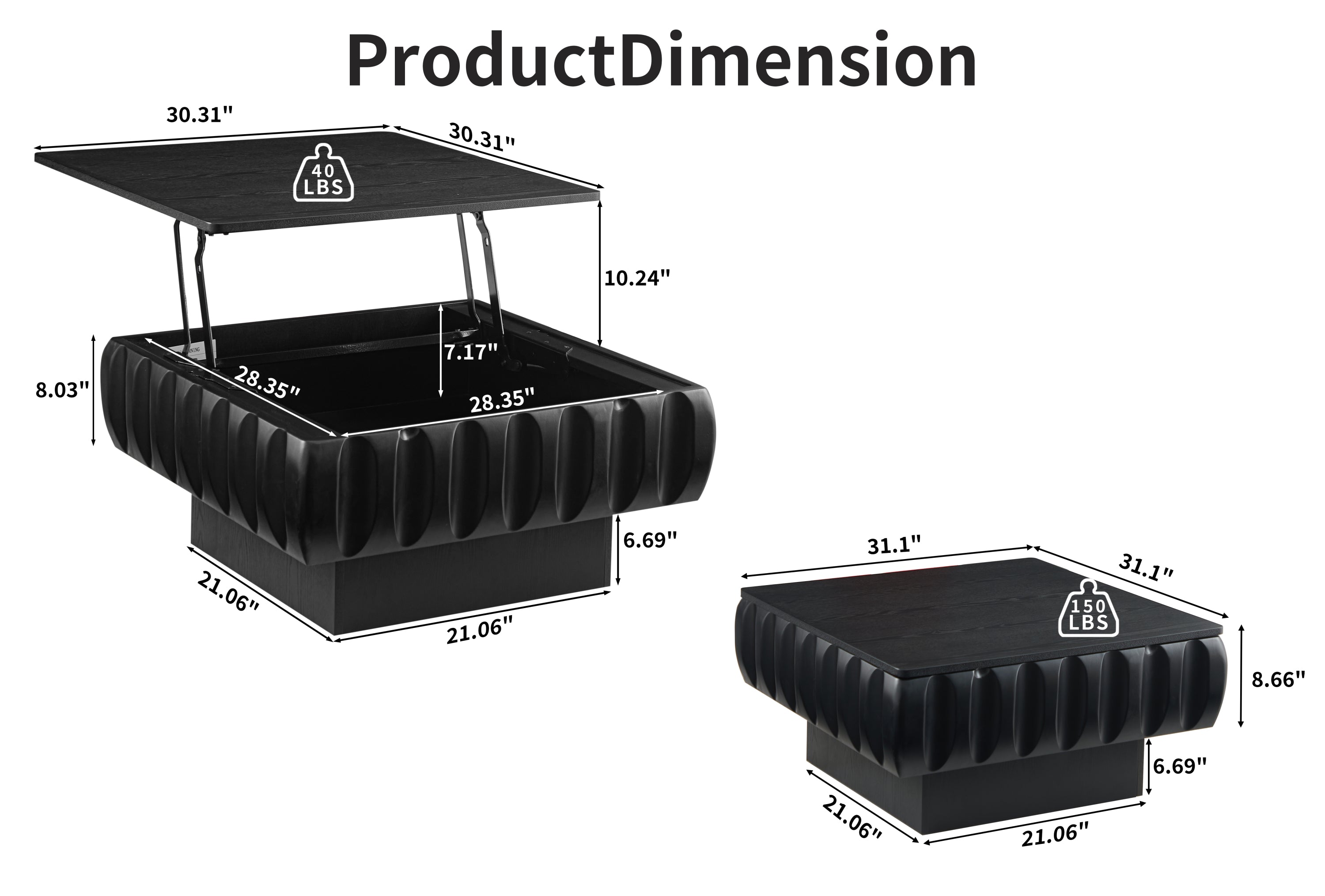 Square Lift-Top Coffee Table with Solid Wood Frame and Hidden Storage Coffee Table