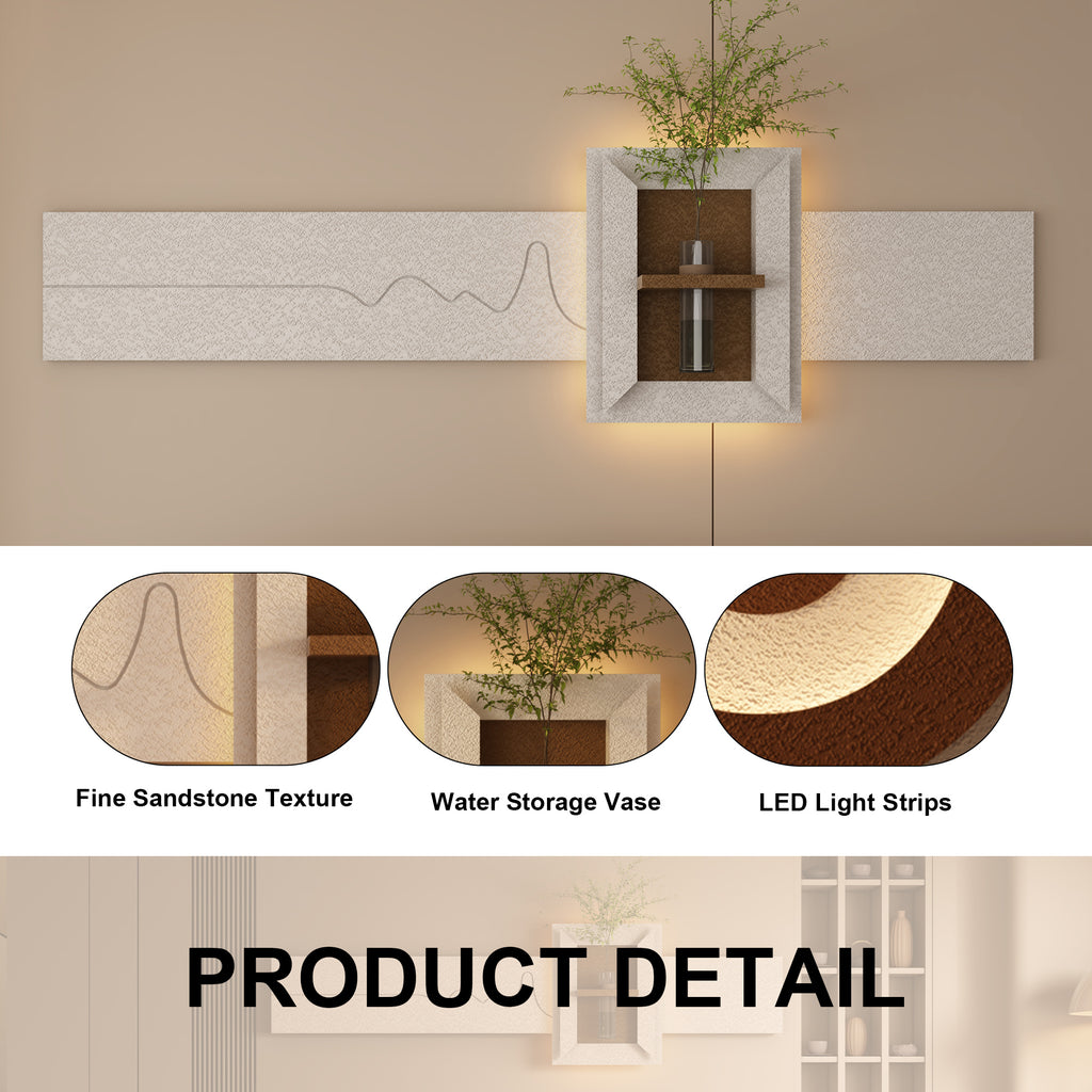 BotaniBeam Adjustable 3-Color LED Sandstone Wall Decor with Simulated Plants - 3D Art Sculpture, Glass Vase & Remote Control Light