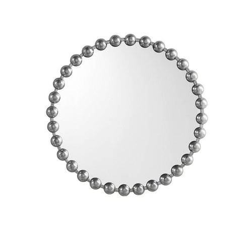 Stylish Beaded Round Silver Wall Mirror, 27-Inch Diameter.