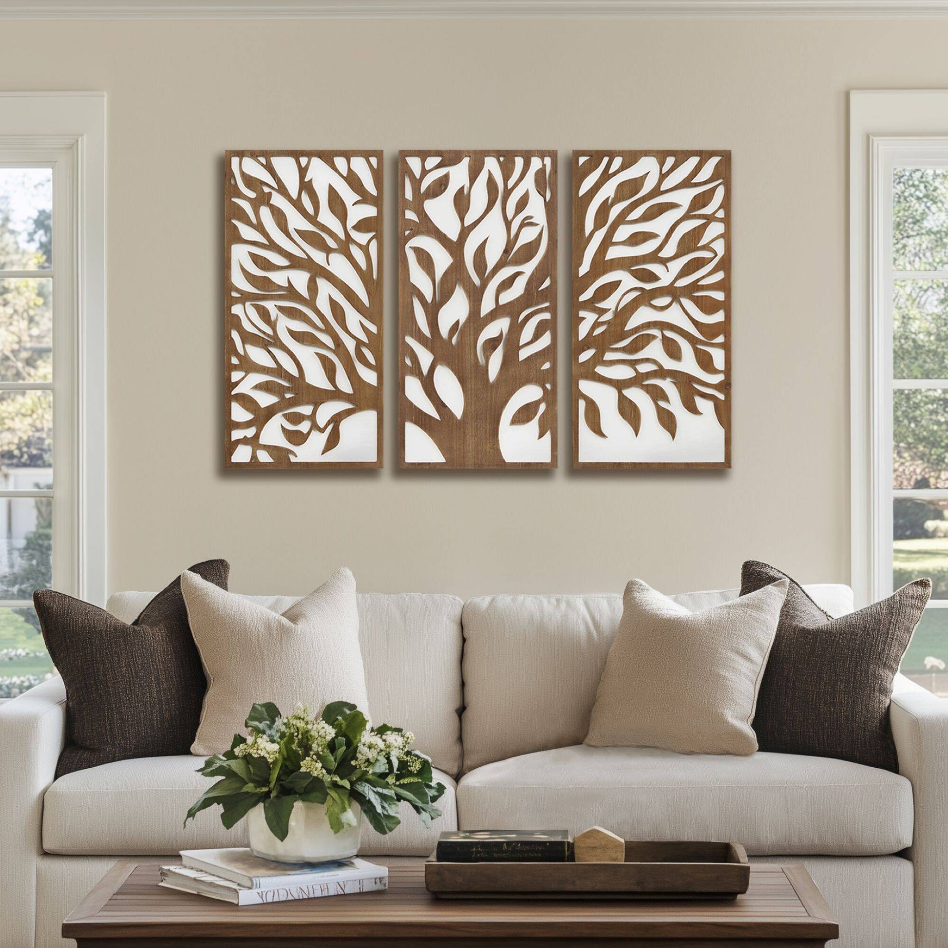 Birch Botanical Two-tone Wood Panel Wall Décor Set Wall Decor