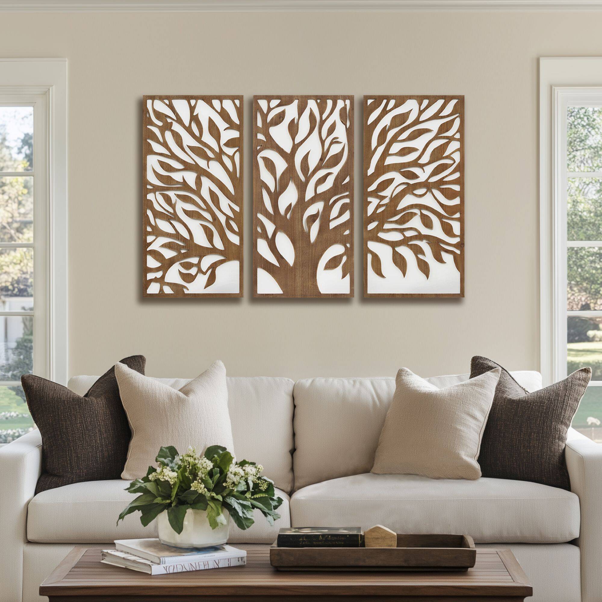 Birch Botanical Two-tone Wood Panel Wall Décor Set Wall Decor