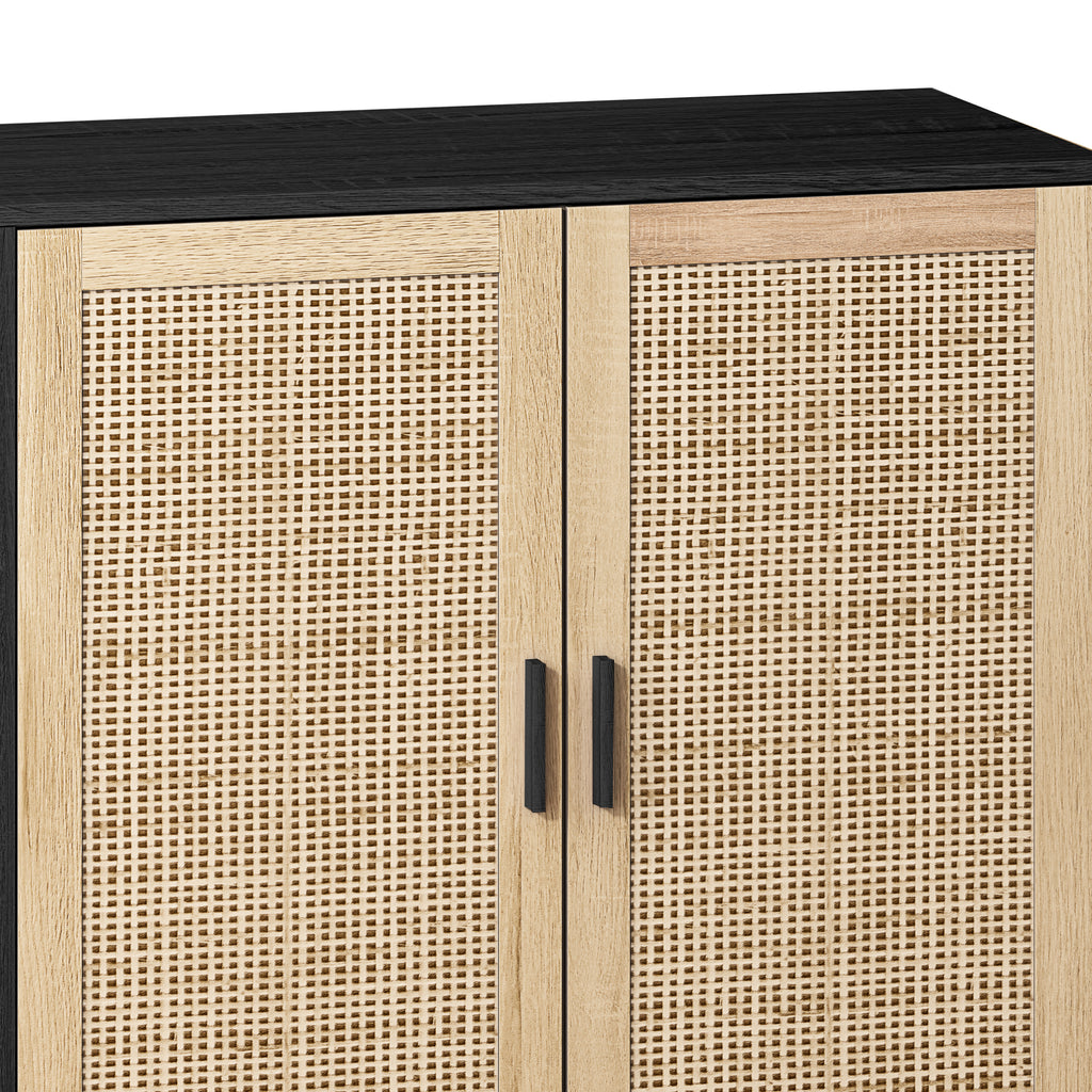62.20"Elegant and Functional 4-Door Rattan Decorative Storage Cabinet,for Bedroom,Living Room,Office,Easy Assembly,Black