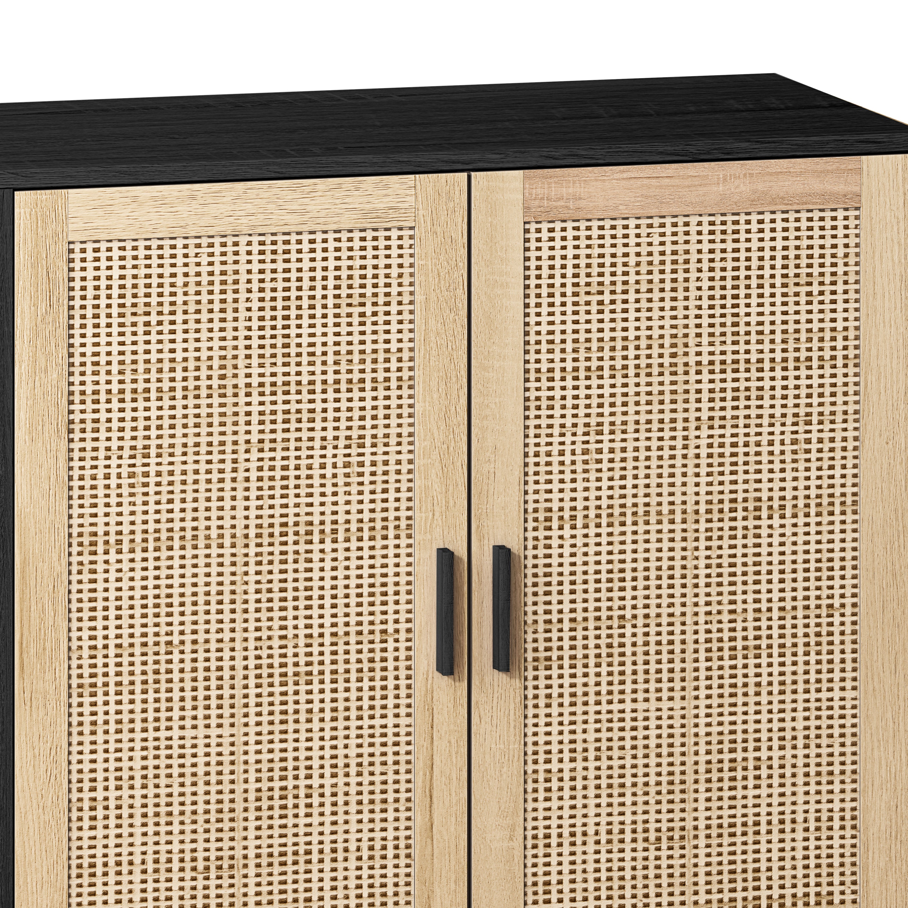 62.20"Elegant and Functional 4-Door Rattan Decorative Storage Cabinet,for Bedroom,Living Room,Office,Easy Assembly,Black