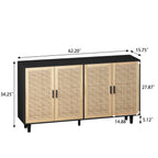 62.20"Elegant and Functional 4-Door Rattan Decorative Storage Cabinet,for Bedroom,Living Room,Office,Easy Assembly,Black