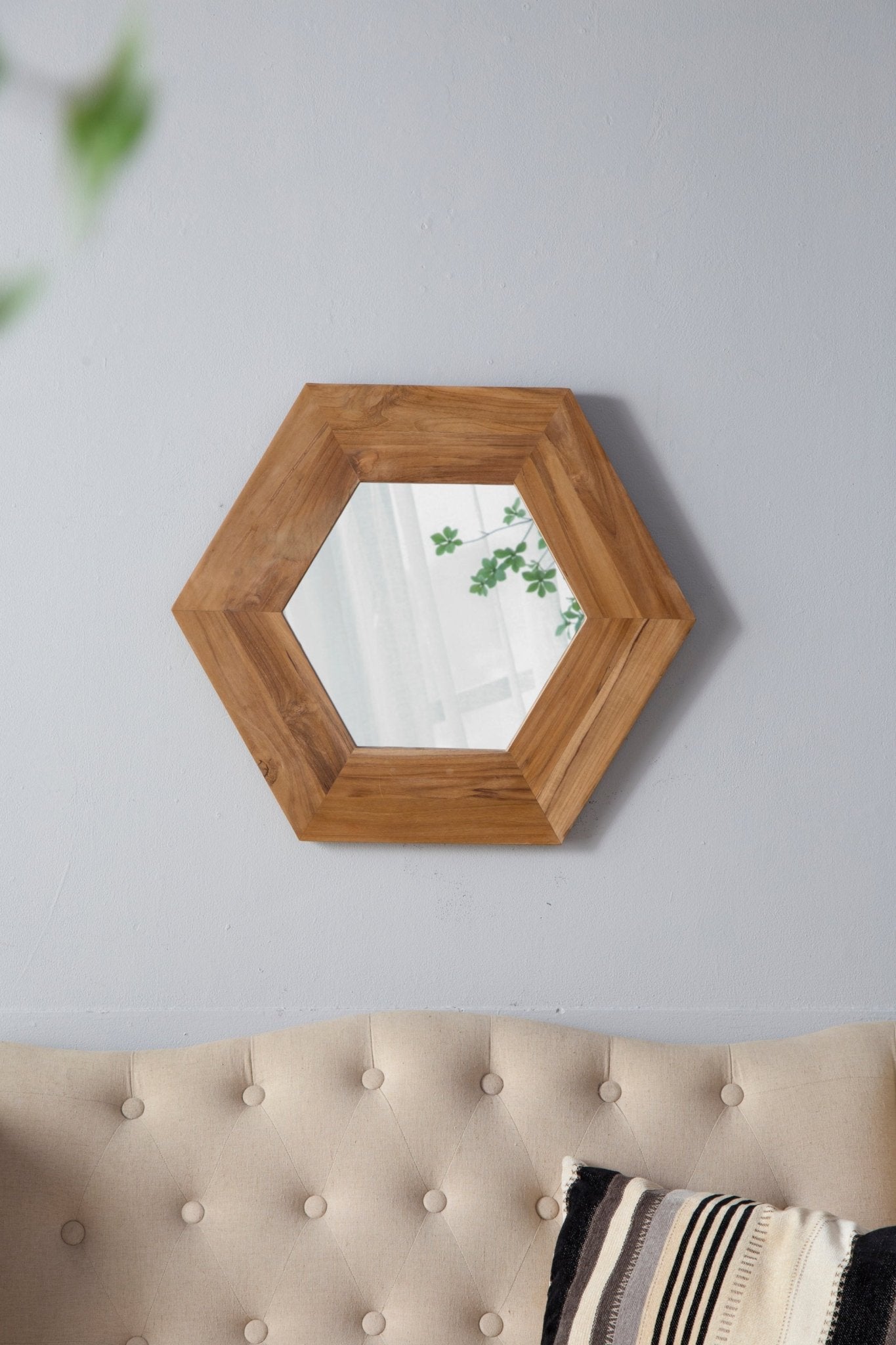 18.5" x 18.5" Hexagon Mirror with Natural Wood Frame, Wall Decor for Living Room Bathroom Hallway, - Groovy Boardz