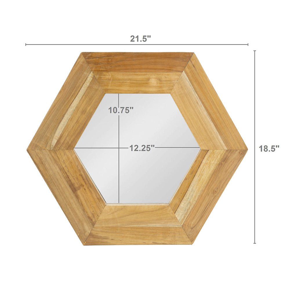 18.5" x 18.5" Hexagon Mirror with Natural Wood Frame, Wall Decor for Living Room Bathroom Hallway, - Groovy Boardz