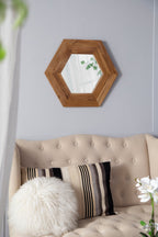 18.5" x 18.5" Hexagon Mirror with Natural Wood Frame, Wall Decor for Living Room Bathroom Hallway, - Groovy Boardz