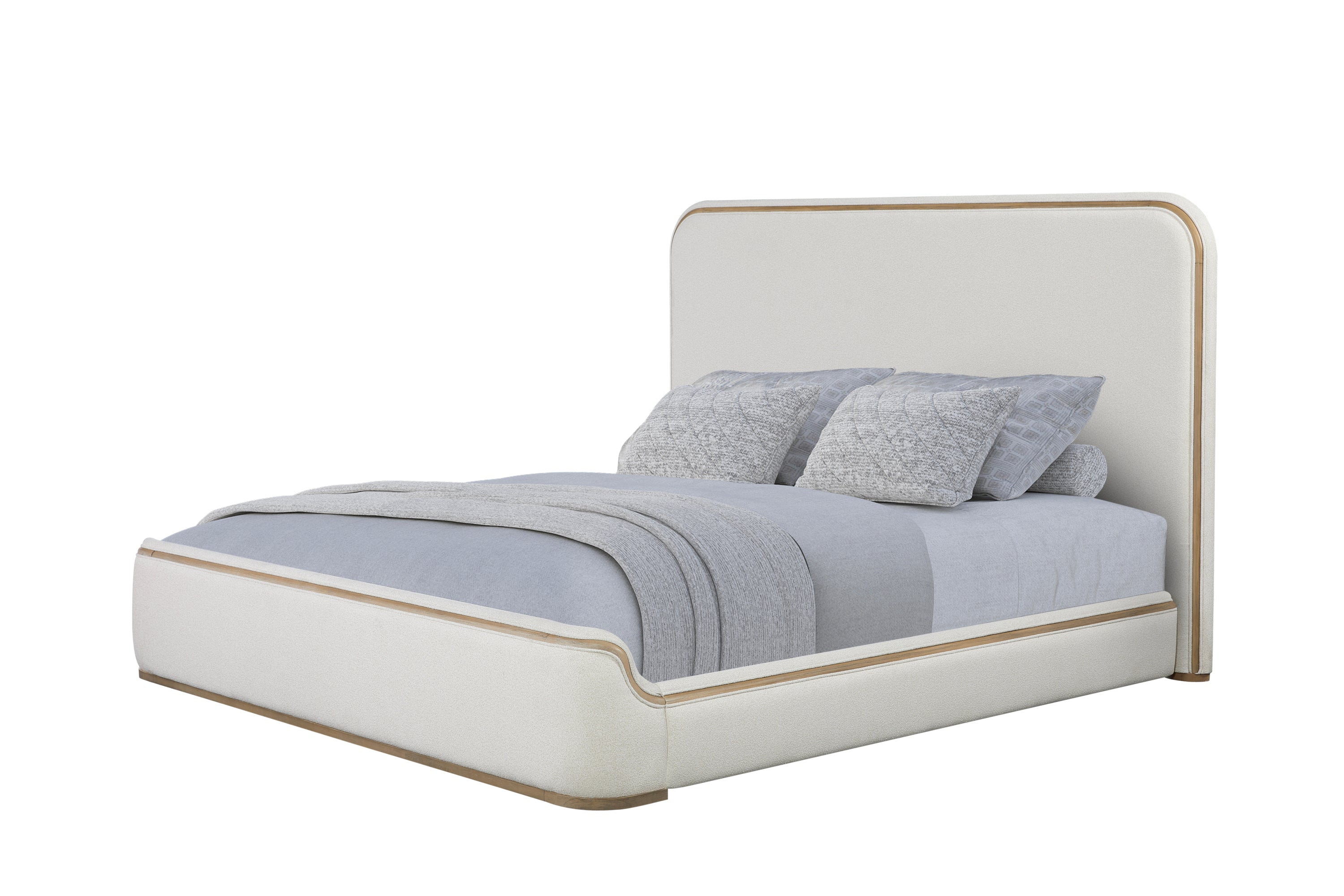 King Upholstered Bed - Toffee & White Sand Bed Frame