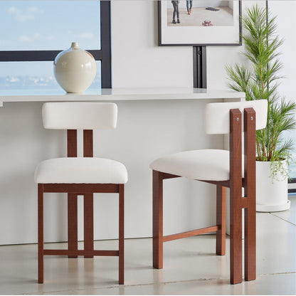 26.5'' Stylish Round Stools with Low Back - Comfortable Upholstered Seat & Black Metal Frame for Kitchen & Dining