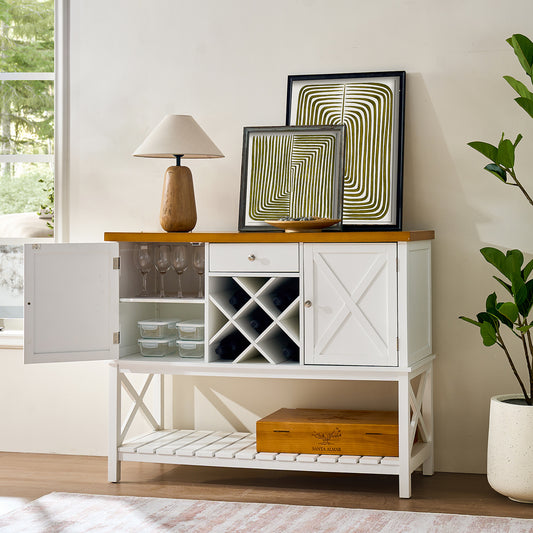 Bar cabinet Console Table with 2-Door Cabinet & 1 Drawers, Coffee Bar, Wine rack,Entryway Table with Storage Shelf, Sofa Tables Buffet Sideboard for Kitchen, Hallway, Dining, Living Room, White