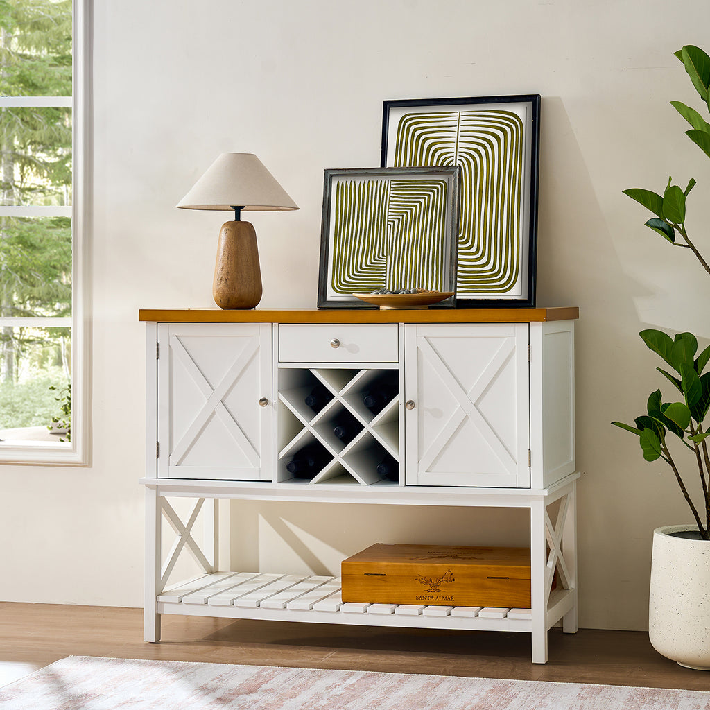 Bar cabinet Console Table with 2-Door Cabinet & 1 Drawers, Coffee Bar, Wine rack,Entryway Table with Storage Shelf, Sofa Tables Buffet Sideboard for Kitchen, Hallway, Dining, Living Room, White