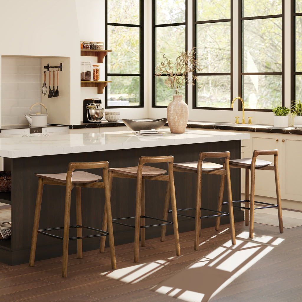 Sven 26.5' Modern Minimalist Low Back Wood Counter Stool, Dark Brown Walnut