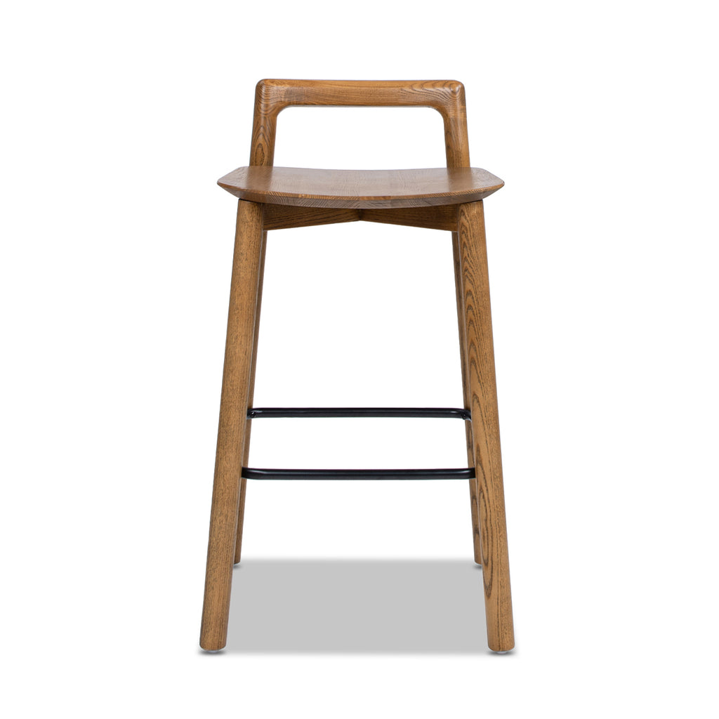 Sven 26.5' Modern Minimalist Low Back Wood Counter Stool, Dark Brown Walnut